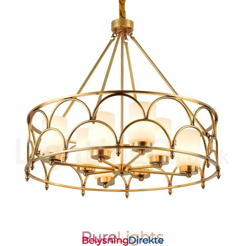 8 Lys Retro Rustikk Luksuriøs Messing Pendellampe Med Glassskjerm