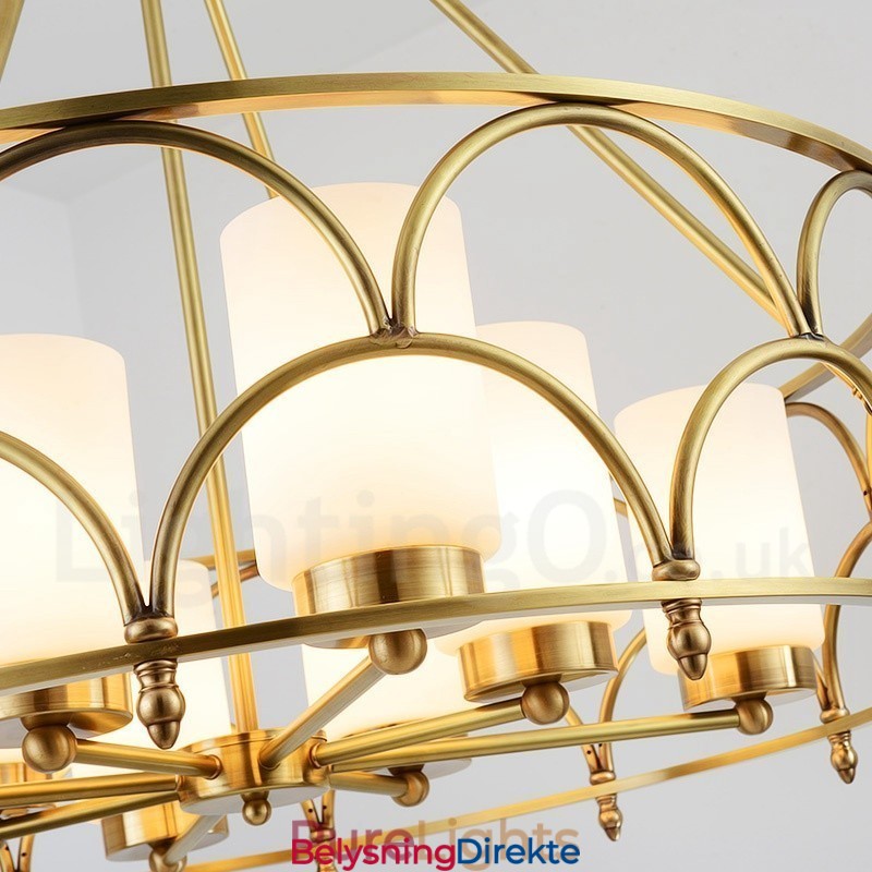 8 Lys Retro Rustikk Luksuriøs Messing Pendellampe Med Glassskjerm