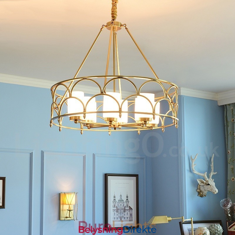 8 Lys Retro Rustikk Luksuriøs Messing Pendellampe Med Glassskjerm