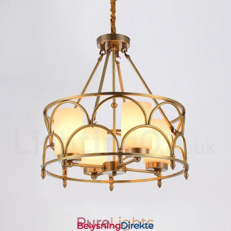 Retro Rustikk Luksuriøs Messing Pendellampe Med 4 Lys Og Glassskjerm