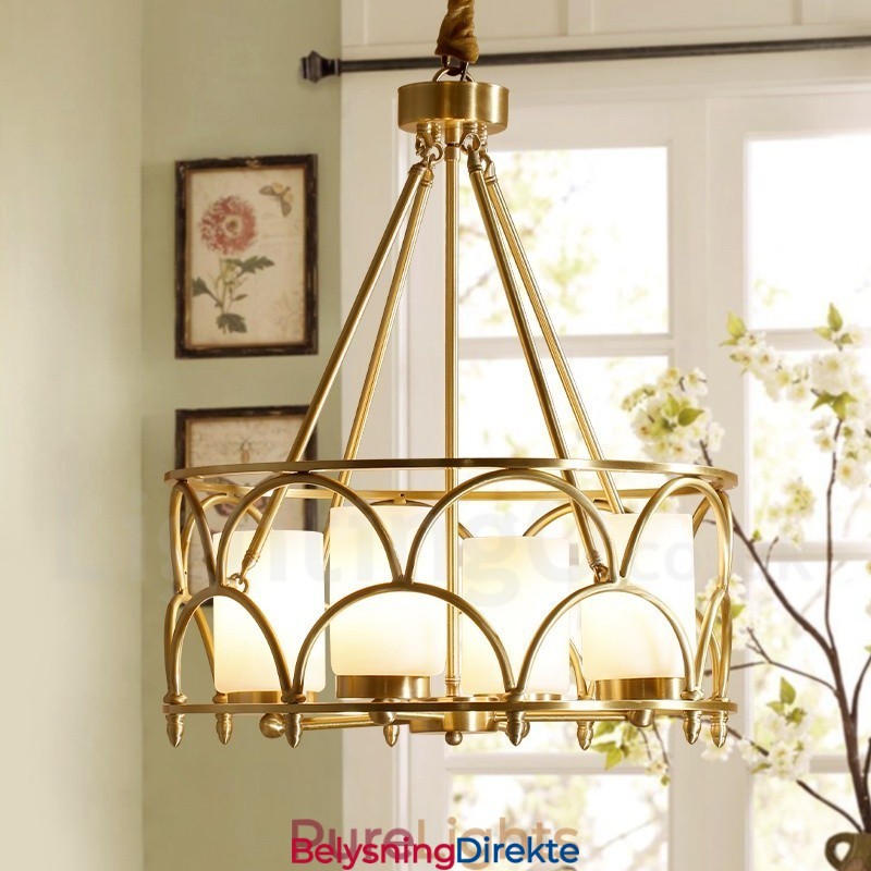 Retro Rustikk Luksuriøs Messing Pendellampe Med 4 Lys Og Glassskjerm
