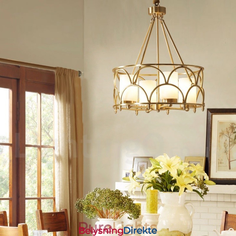 Retro Rustikk Luksuriøs Messing Pendellampe Med 4 Lys Og Glassskjerm