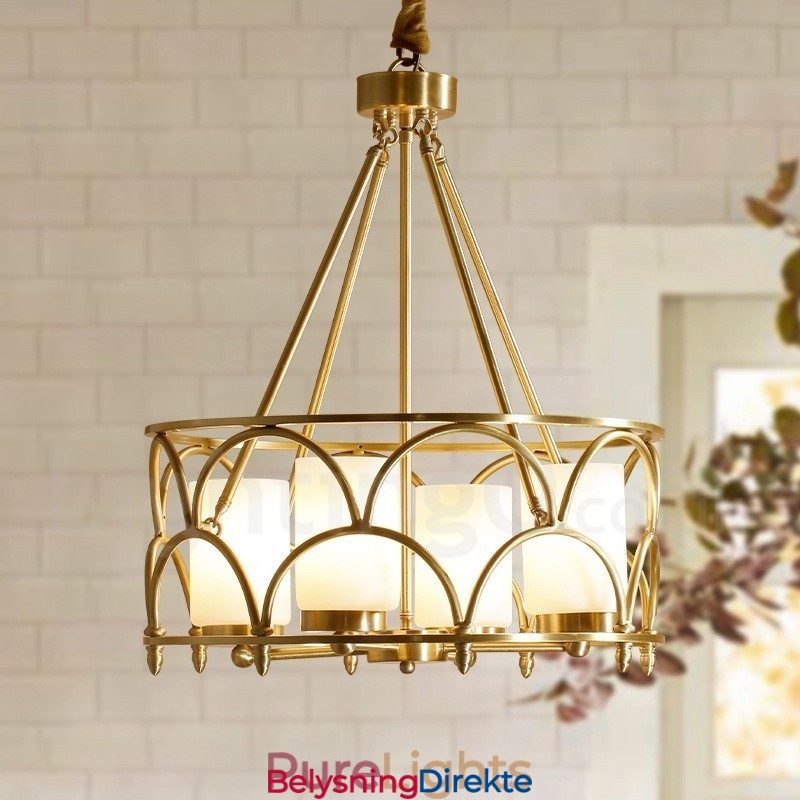 Retro Rustikk Luksuriøs Messing Pendellampe Med 4 Lys Og Glassskjerm