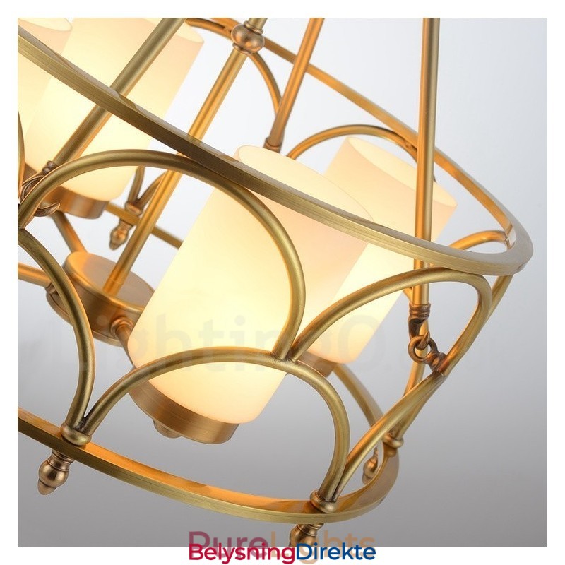 Retro Rustikk Luksuriøs Messing Pendellampe Med 4 Lys Og Glassskjerm