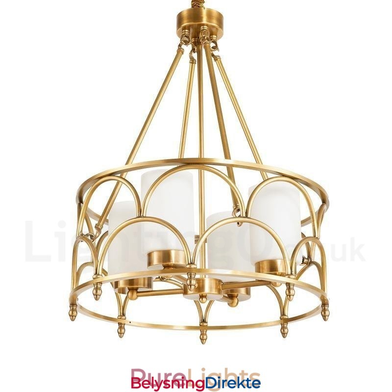 Retro Rustikk Luksuriøs Messing Pendellampe Med 4 Lys Og Glassskjerm