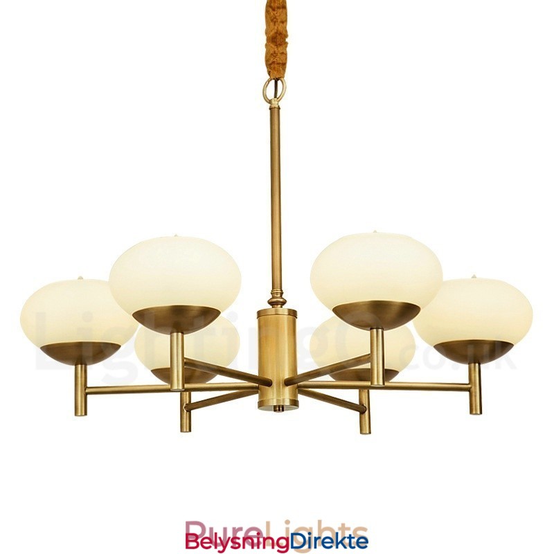 Retro Rustik Luksuriøs Messing Pendellampe Med 6 Lys Og Glassskjerm