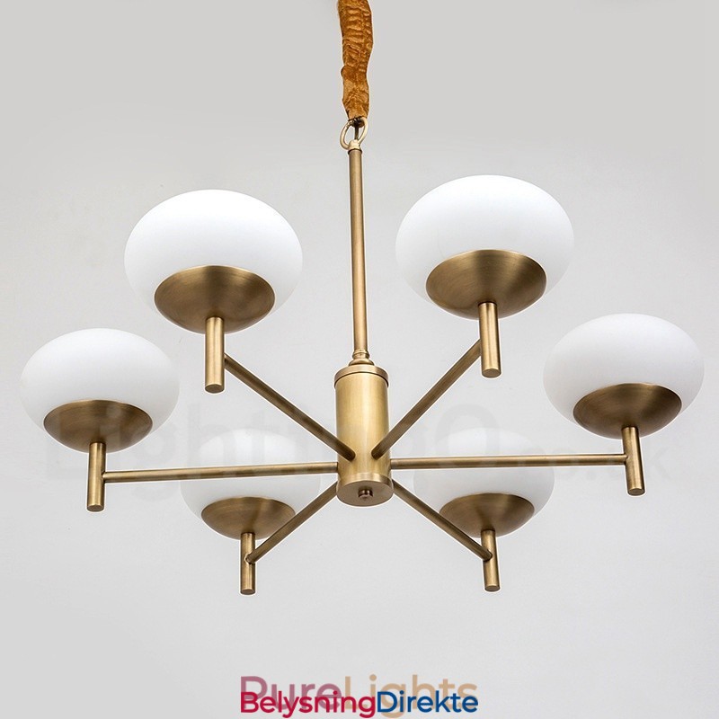 Retro Rustik Luksuriøs Messing Pendellampe Med 6 Lys Og Glassskjerm