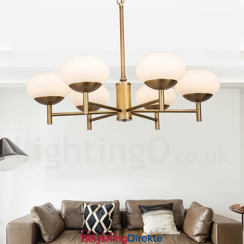 Retro Rustik Luksuriøs Messing Pendellampe Med 6 Lys Og Glassskjerm