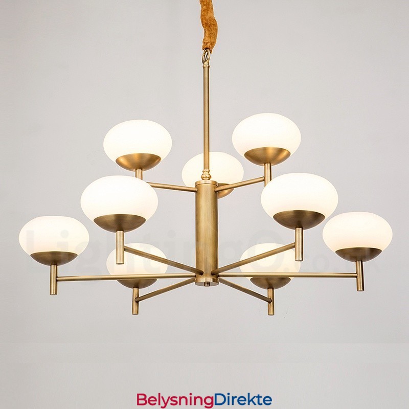 9 Lys Retro Rustikk Luksuriøs Messing Pendellampe Med Glassskjerm