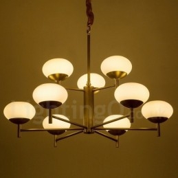 9 Lys Retro Rustikk Luksuriøs Messing Pendellampe Med Glassskjerm