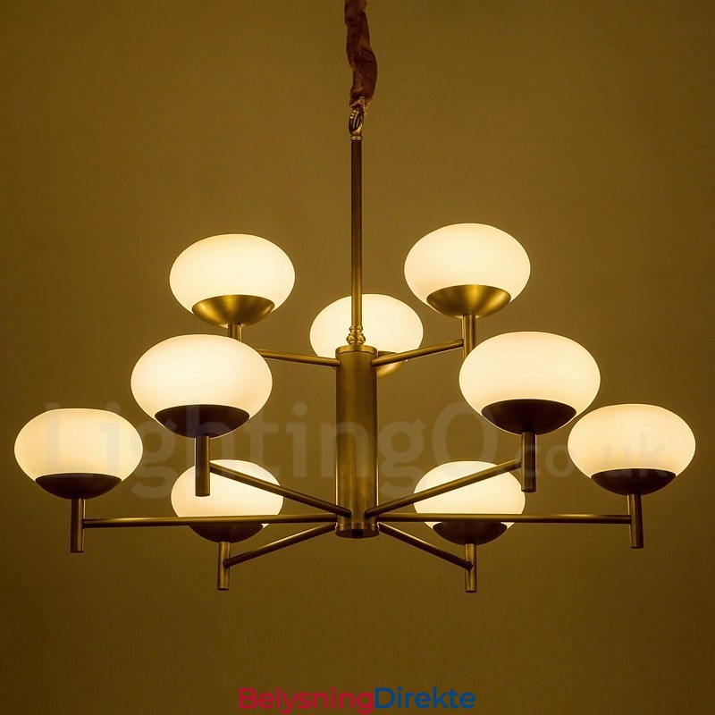 9 Lys Retro Rustikk Luksuriøs Messing Pendellampe Med Glassskjerm