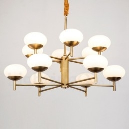 12-Lyss Retro Rustikk Luksuriøs Messing Pendellampe Med Glassskjerm