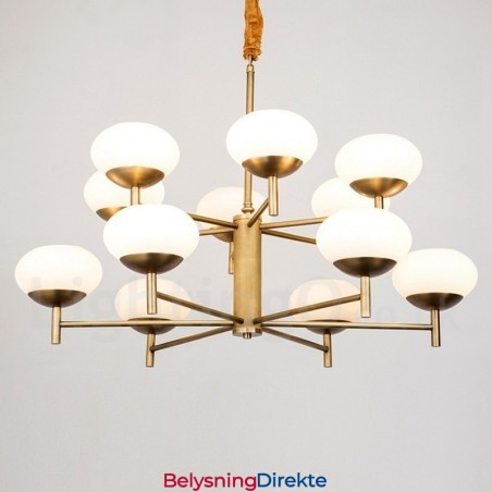 12-Lyss Retro Rustikk Luksuriøs Messing Pendellampe Med Glassskjerm