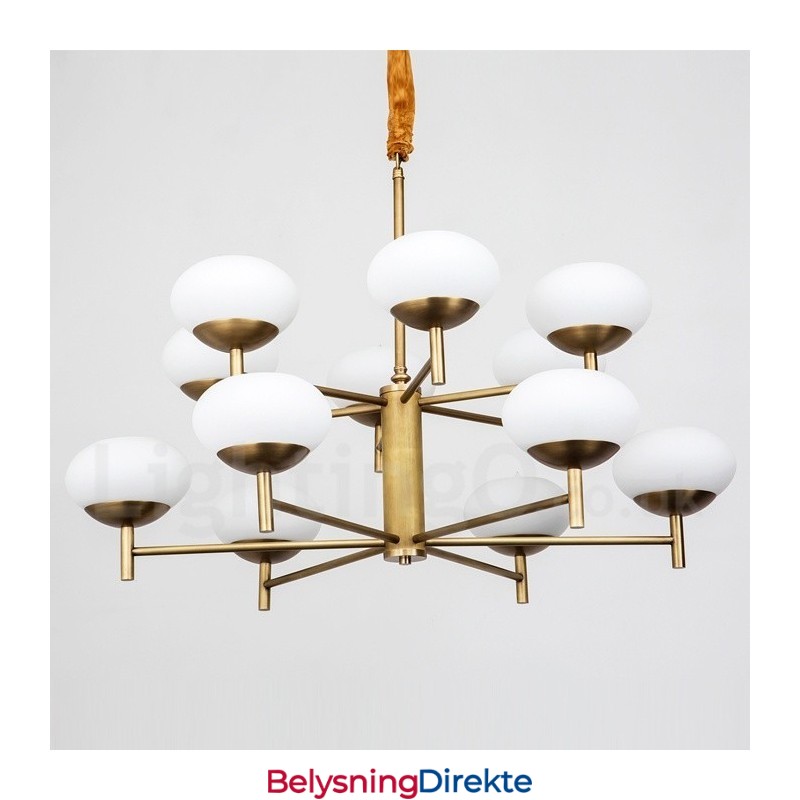 12-Lyss Retro Rustikk Luksuriøs Messing Pendellampe Med Glassskjerm