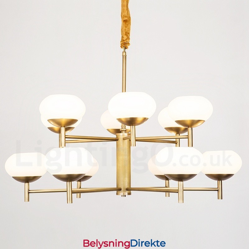 12-Lyss Retro Rustikk Luksuriøs Messing Pendellampe Med Glassskjerm