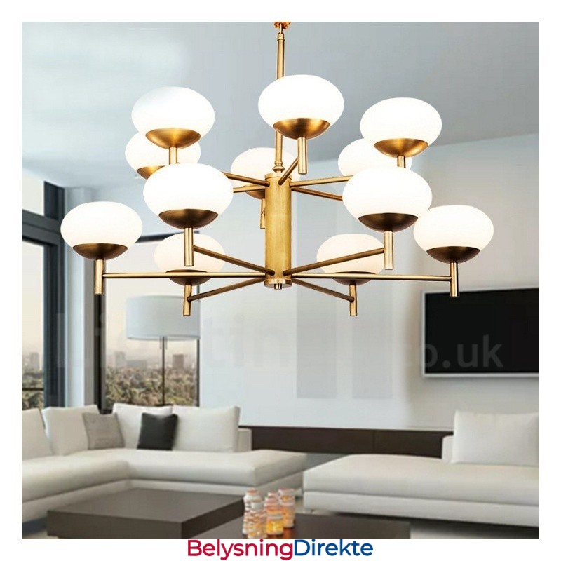 12-Lyss Retro Rustikk Luksuriøs Messing Pendellampe Med Glassskjerm