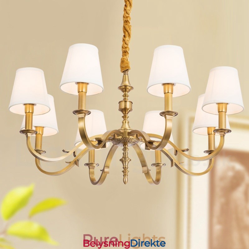 8 Lys Retro Rustikk Luksuriøs Messing Pendellampe Med Stoffskjerm