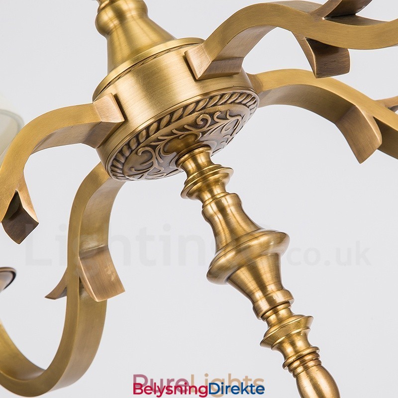 8 Lys Retro Rustikk Luksuriøs Messing Pendellampe Med Stoffskjerm