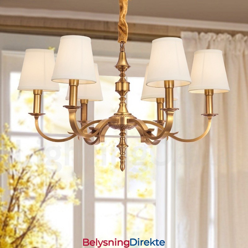 Retro Rustikk Luksuriøs Messing Pendellampe Med 6 Lys Og Stoffskjerm