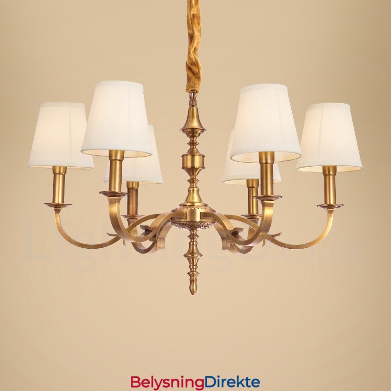 Retro Rustikk Luksuriøs Messing Pendellampe Med 6 Lys Og Stoffskjerm