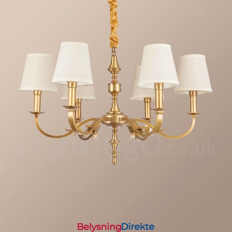 Retro Rustikk Luksuriøs Messing Pendellampe Med 6 Lys Og Stoffskjerm