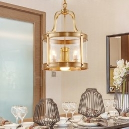 Retro Rustikk Luksuriøs Messing Pendellampe Med 5 Lys Og Glassskjerm