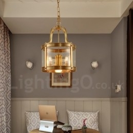 Retro Rustikk Luksuriøs Messing Pendellampe Med 5 Lys Og Glassskjerm