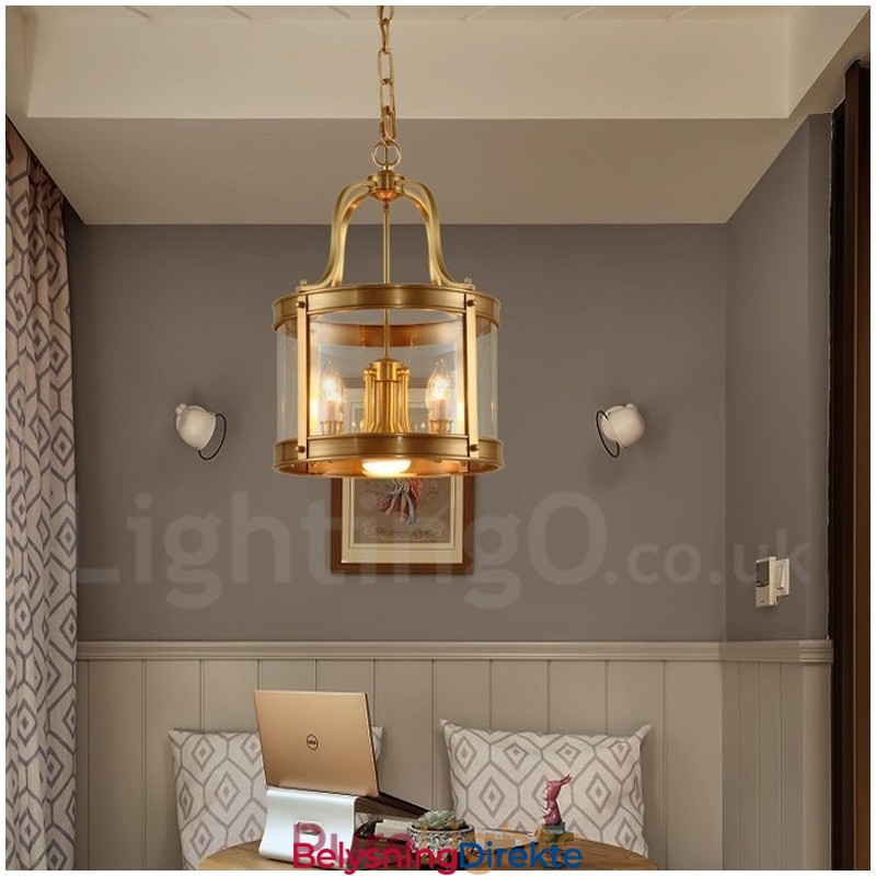 Retro Rustikk Luksuriøs Messing Pendellampe Med 5 Lys Og Glassskjerm