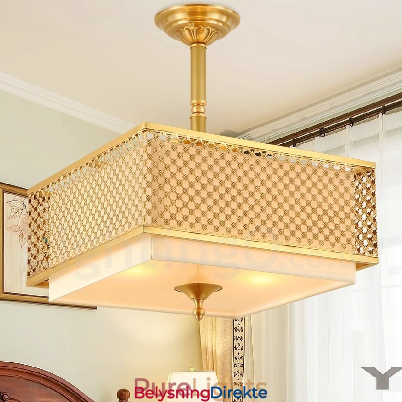 Retro Rustikk Luksuriøs Messing Pendellampe Med 4 Lys Og Stoffskjerm