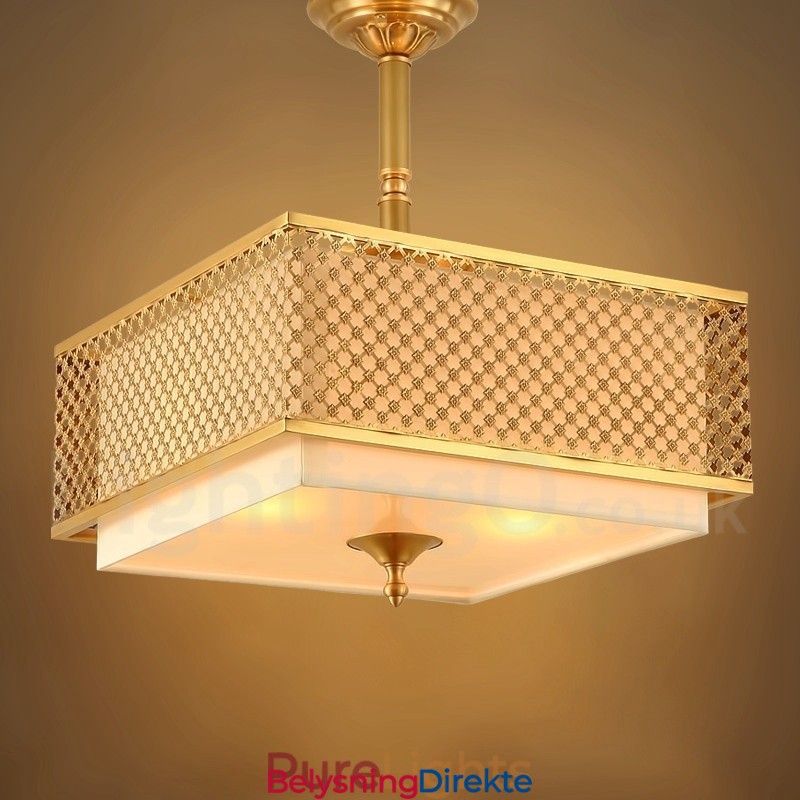 Retro Rustikk Luksuriøs Messing Pendellampe Med 4 Lys Og Stoffskjerm