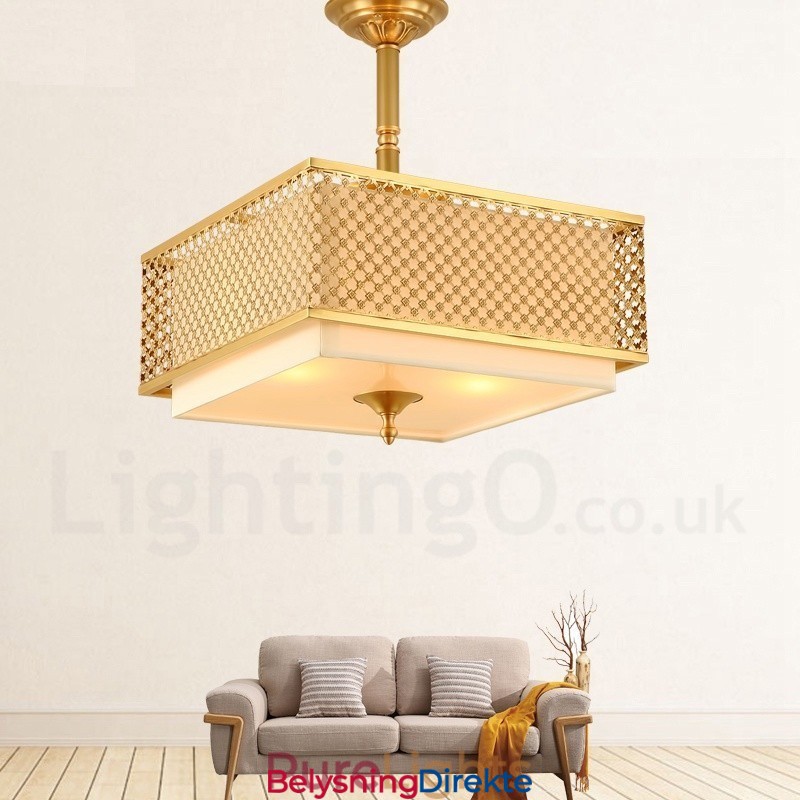 Retro Rustikk Luksuriøs Messing Pendellampe Med 4 Lys Og Stoffskjerm