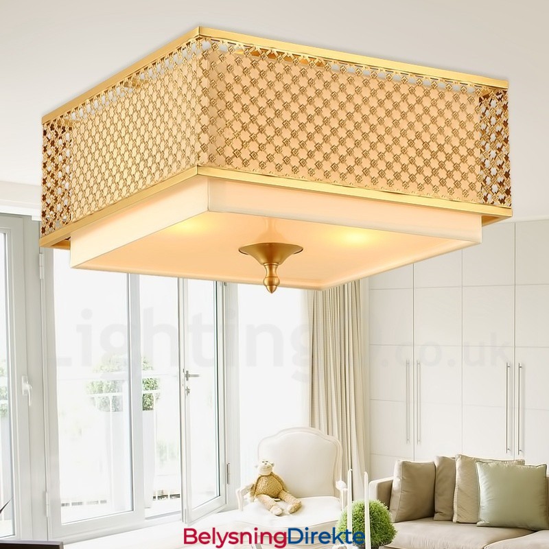 Retro Rustikk Luksuriøs Messing Pendellampe Med 4 Lys Og Stoffskjerm