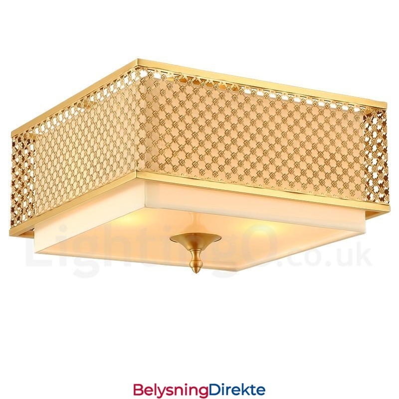 Retro Rustikk Luksuriøs Messing Pendellampe Med 4 Lys Og Stoffskjerm