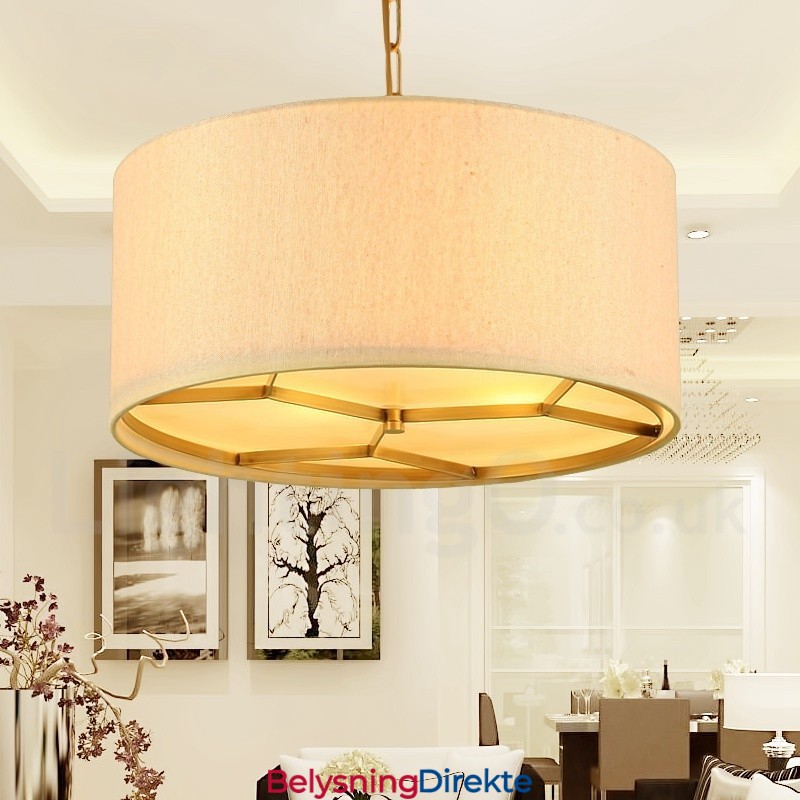 Retro Rustikk Luksuriøs Messing Pendellampe Med 4 Lys Og Stoffskjerm