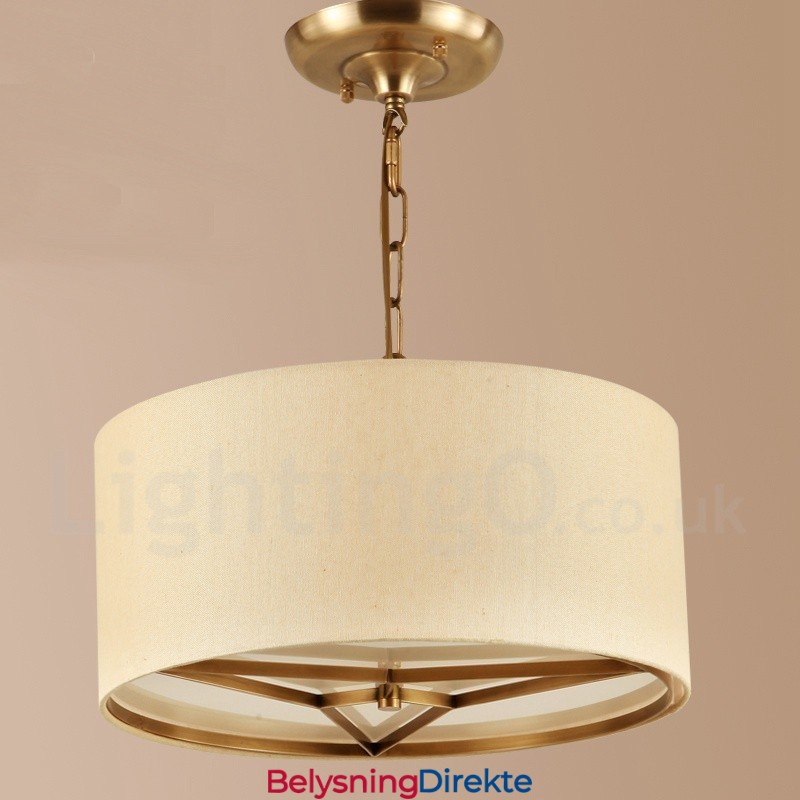 Retro Rustikk Luksuriøs Messing Pendellampe Med 4 Lys Med Trommel Og Stoffskjerm