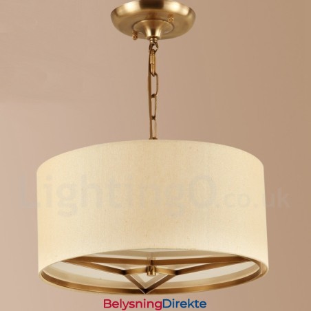 Retro Rustikk Luksuriøs Messing Pendellampe Med 4 Lys Med Trommel Og Stoffskjerm