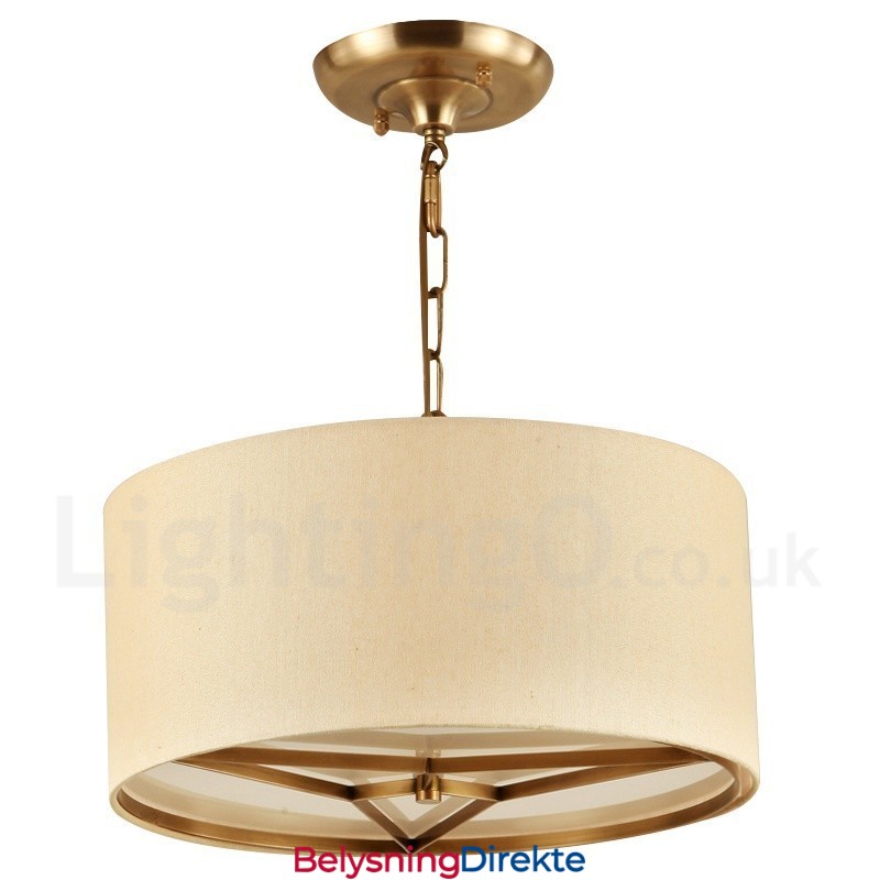 Retro Rustikk Luksuriøs Messing Pendellampe Med 4 Lys Med Trommel Og Stoffskjerm