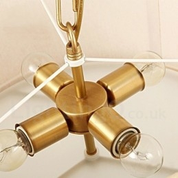 Retro Rustikk Luksuriøs Messing Pendellampe Med 4 Lys Med Trommel Og Stoffskjerm