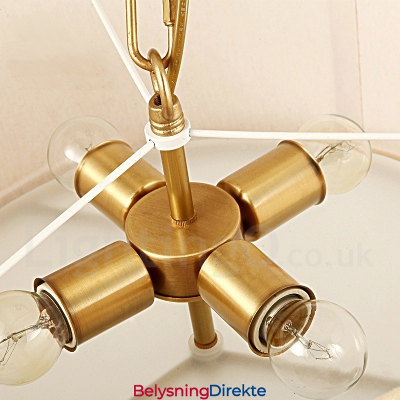 Retro Rustikk Luksuriøs Messing Pendellampe Med 4 Lys Med Trommel Og Stoffskjerm