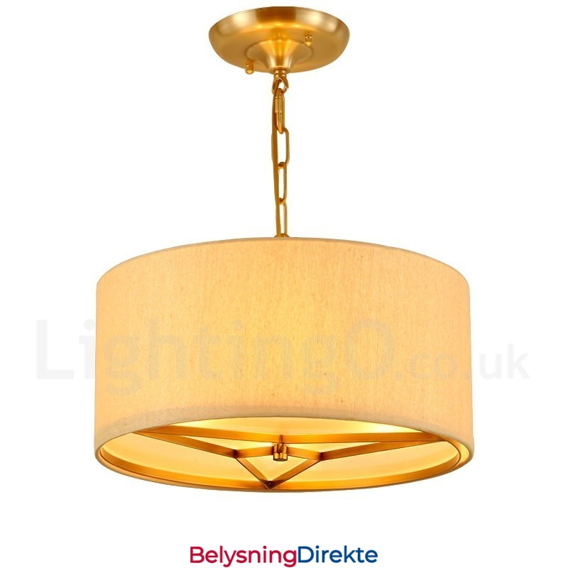 Retro Rustikk Luksuriøs Messing Pendellampe Med 4 Lys Med Trommel Og Stoffskjerm