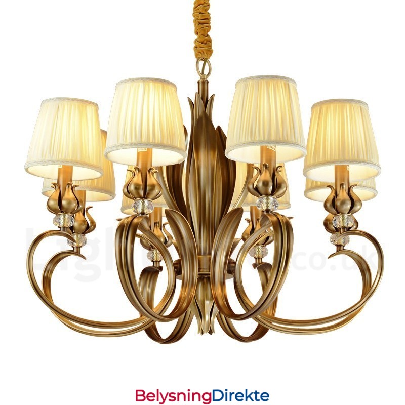 8 Lys Retro Rustikk Luksuriøs Messing Pendellampe Med Stoffskjerm