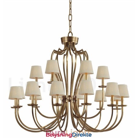 18 Lys Retro Rustikk Luksuriøs Messing Pendellampe Med Stoffskjerm