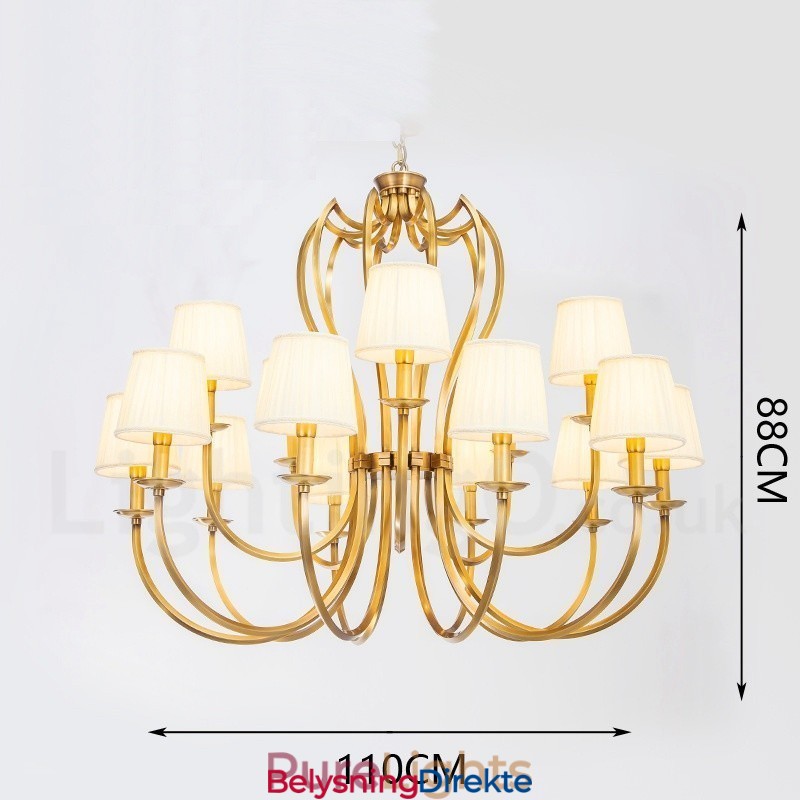 18 Lys Retro Rustikk Luksuriøs Messing Pendellampe Med Stoffskjerm