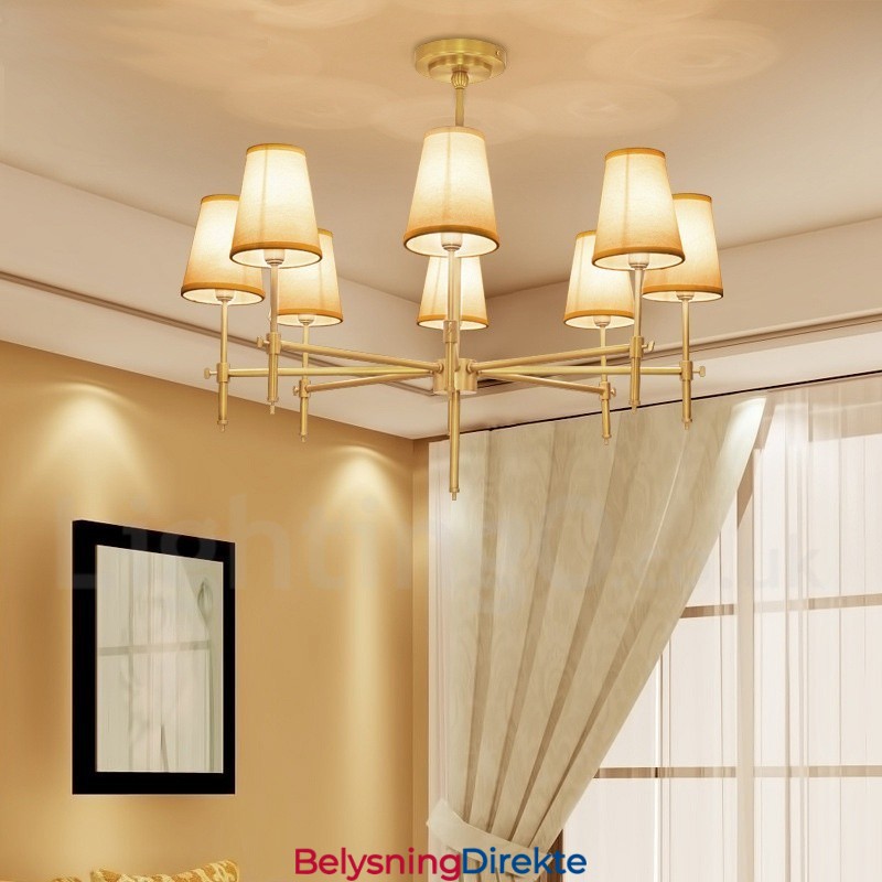 8 Lys Retro Rustikk Luksuriøs Messing Pendellampe Med Stoffskjerm
