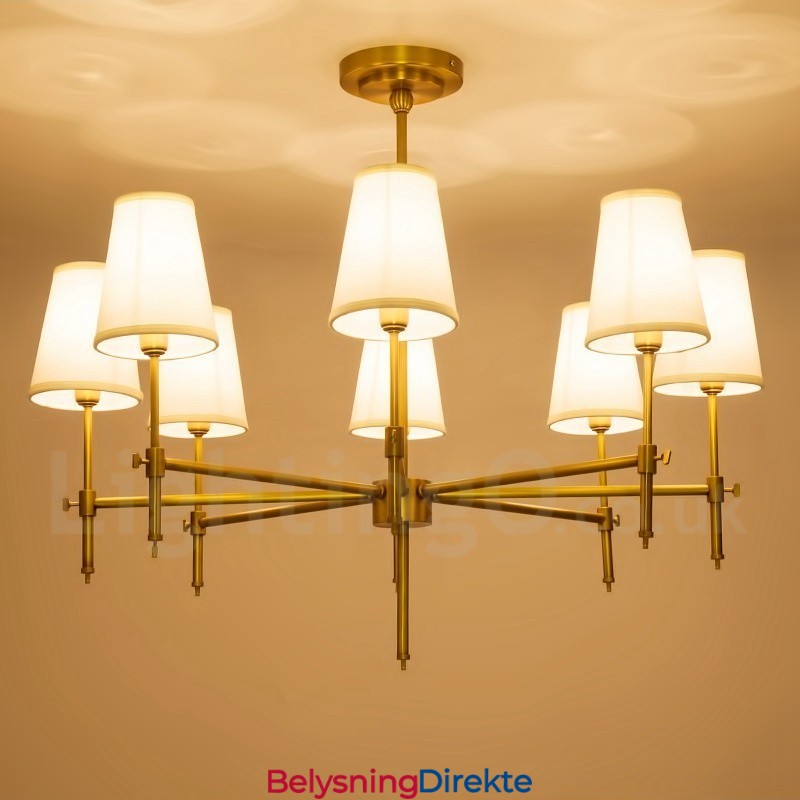 8 Lys Retro Rustikk Luksuriøs Messing Pendellampe Med Stoffskjerm