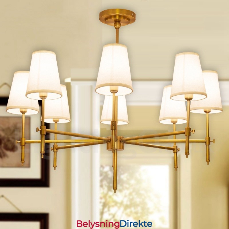 8 Lys Retro Rustikk Luksuriøs Messing Pendellampe Med Stoffskjerm