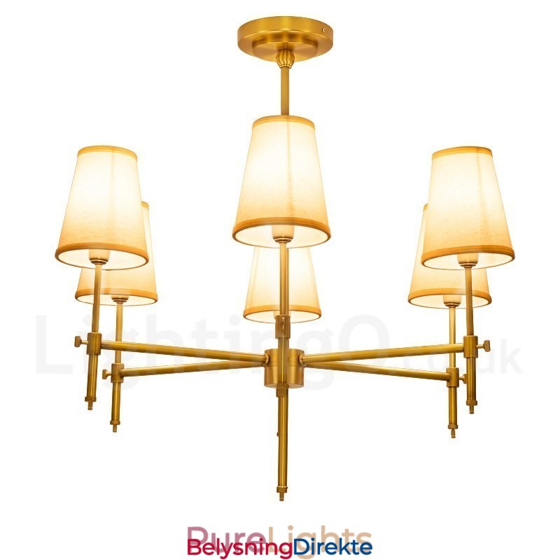 Retro Rustikk Luksuriøs Messing Pendellampe Med 6 Lys Og Stoffskjerm