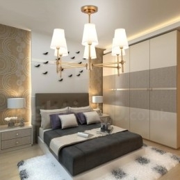 Retro Rustikk Luksuriøs Messing Pendellampe Med 6 Lys Og Stoffskjerm