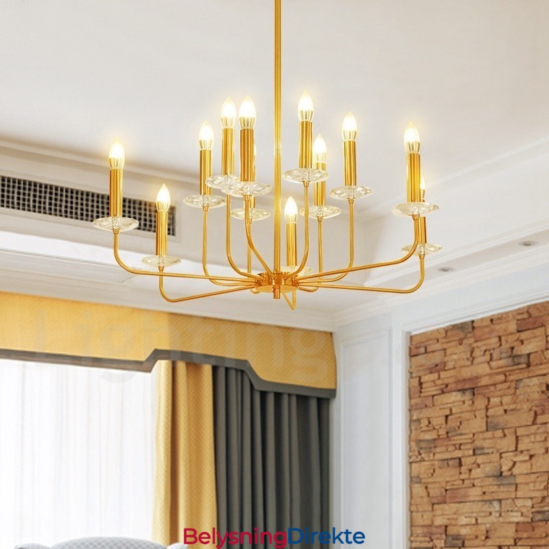 12-Lys Retro Rustikk Luksuriøs Messing Pendellampe Lysekrone