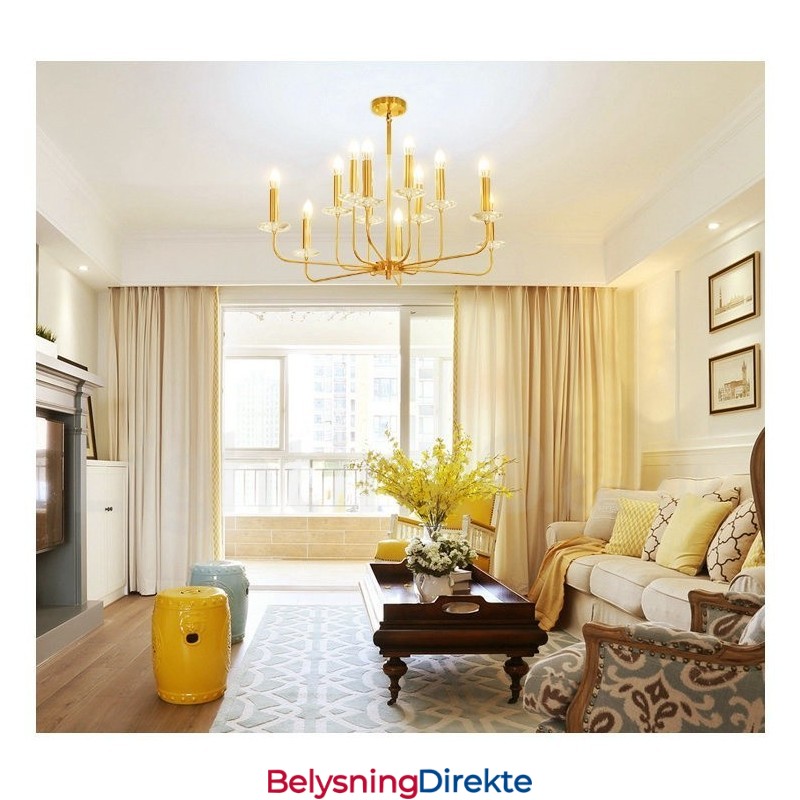 12-Lys Retro Rustikk Luksuriøs Messing Pendellampe Lysekrone